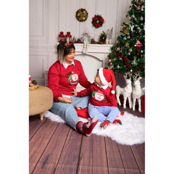 MODAVALS NOEL BABA BASKILI YILBAŞI AİLE KOMBİN SWEAT - Resim 2