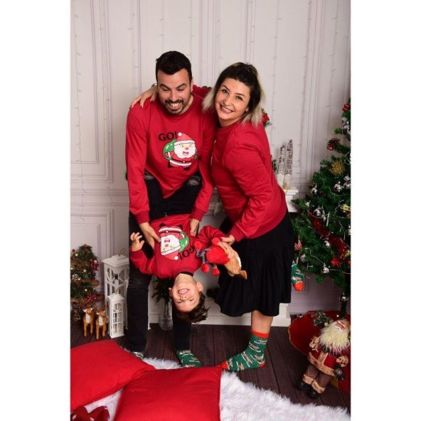 MODAVALS NOEL BABA BASKILI YILBAŞI AİLE KOMBİN SWEAT - Resim 3