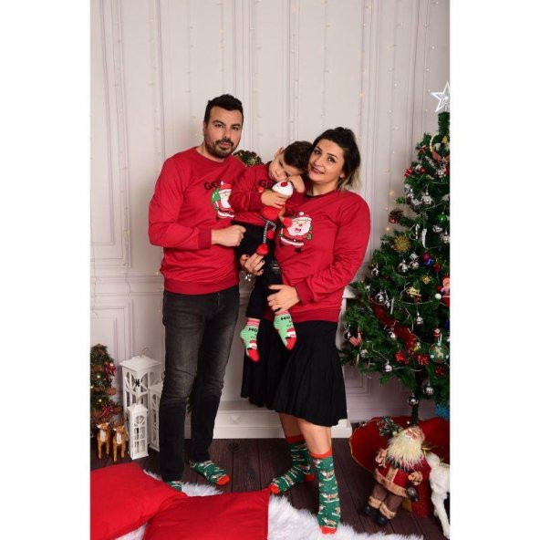 MODAVALS NOEL BABA BASKILI YILBAŞI AİLE KOMBİN SWEAT - Resim 4