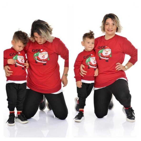 MODAVALS NOEL BABA BASKILI YILBAŞI AİLE KOMBİN SWEAT - Resim 5