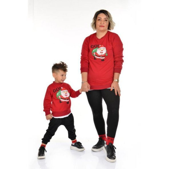 MODAVALS NOEL BABA BASKILI YILBAŞI AİLE KOMBİN SWEAT - Resim 6