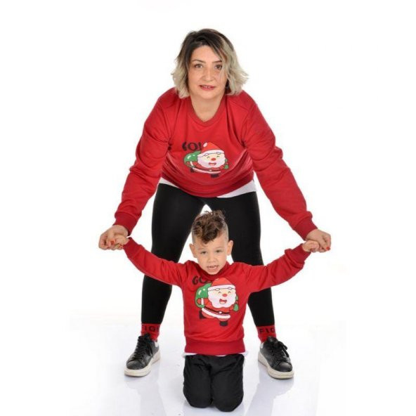 MODAVALS NOEL BABA BASKILI YILBAŞI AİLE KOMBİN SWEAT - Resim 7