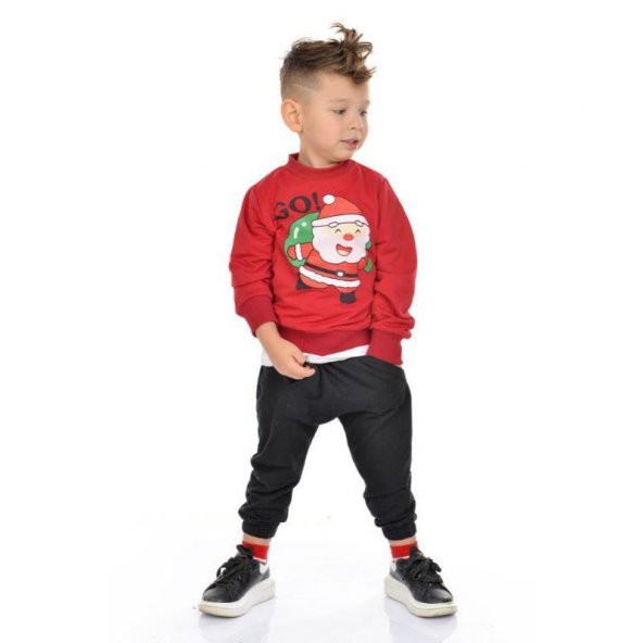 MODAVALS NOEL BABA BASKILI YILBAŞI AİLE KOMBİN SWEAT - Resim 9