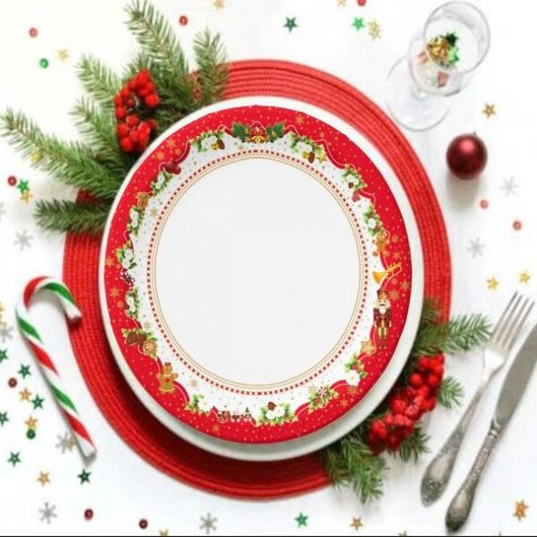 Yılbaşı Karton Tabak Bardak 8 li - 2