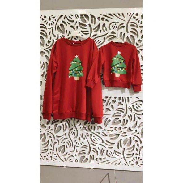 MODAVALS ÇAM AĞACI BASKILI YILBAŞI AİLE KOMBİN SWEAT - Resim 4