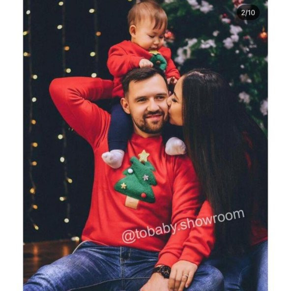 MODAVALS ÇAM AĞACI BASKILI YILBAŞI AİLE KOMBİN SWEAT - Resim 5