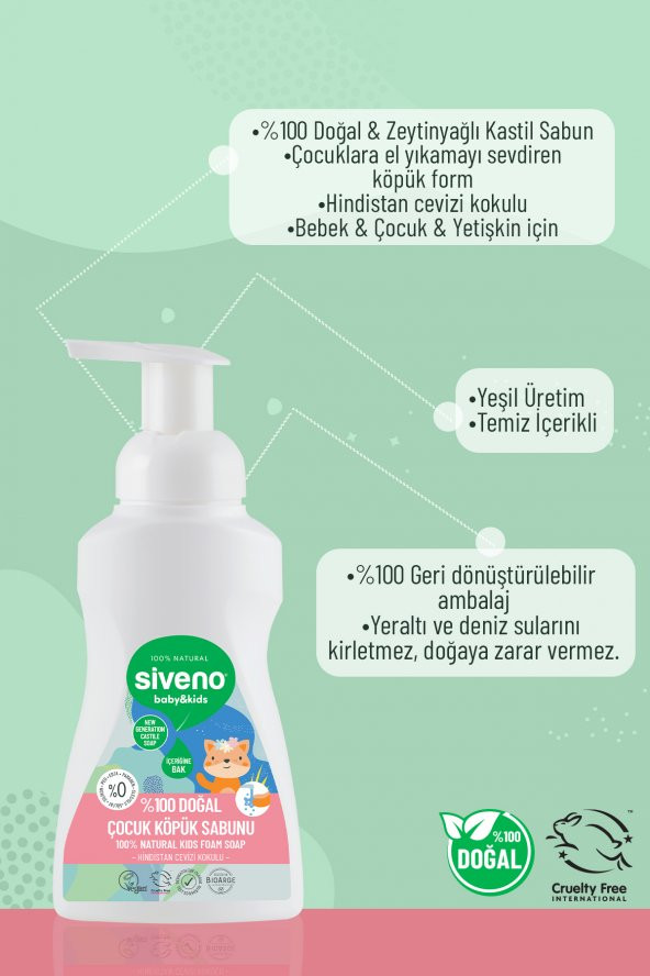 Siveno %100 Doğal Zeytinyağlı Çocuk Köpük Kastil Sabun Yoğun Nemlendirici Arındırıcı Bitkisel Vegan 250 ml - 5