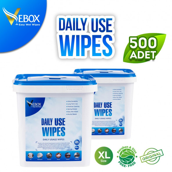 Vebox Daily Use Wipes Günlük Kulanım Kova Islak Mendil 2'li 500 Yaprak