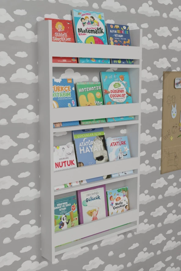 Montessori Çocuk Kitaplığı Eğitici Çocuk Odası Kitaplık Beyaz