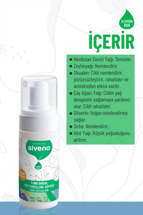 Siveno %100 Doğal Yüz Temizleme Köpüğü Yağlı Ciltler İçin Makyaj Siyah Nokta Sivilce Vegan 100 ml - 3