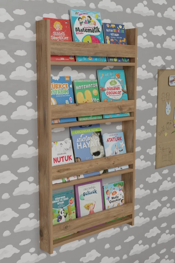 Montessori Çocuk Kitaplığı Eğitici Çocuk Odası Kitaplık Atlantik Çam
