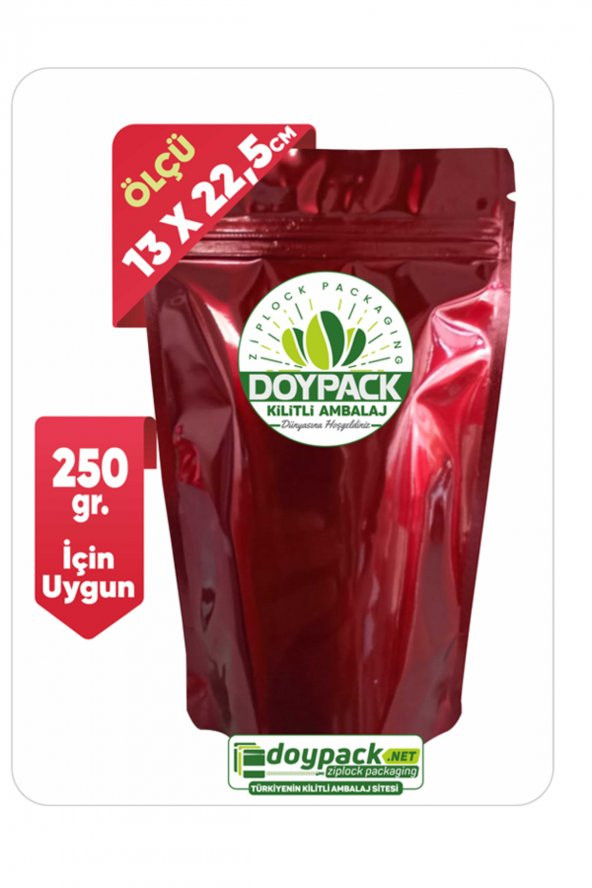 Bordo Alüminyum Kilitli Doypack 13x22,5 (250 Gr.) - 100 Adet