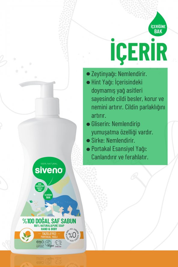 Siveno %100 Doğal Sıvı Kastil Sabun Portakal Yağlı Yoğun Nemlendirici Arındırıcı Bitkisel Vegan 300 ml - 4