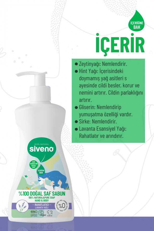 Siveno %100 Doğal Sıvı Kastil Sabun Lavanta Yağlı Yoğun Nemlendirici Arındırıcı Bitkisel Vegan 300 ml - 2