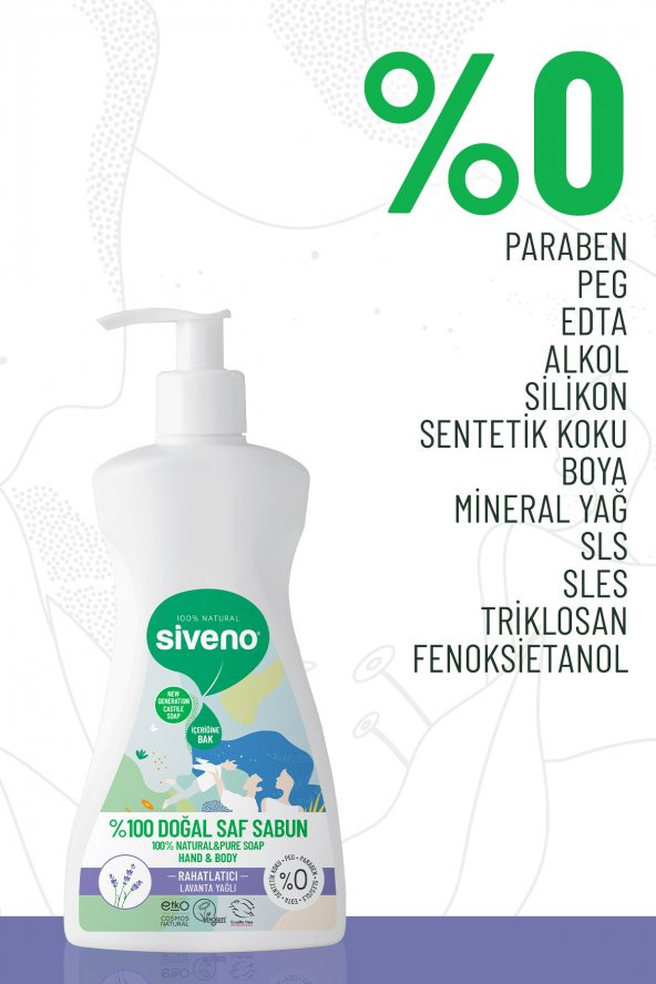 Siveno %100 Doğal Sıvı Kastil Sabun Lavanta Yağlı Yoğun Nemlendirici Arındırıcı Bitkisel Vegan 300 ml - 3