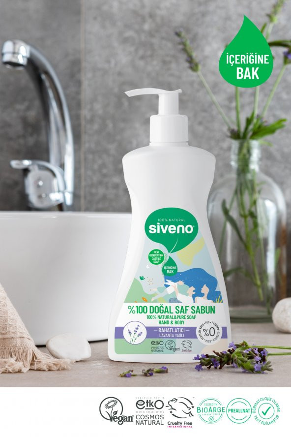 Siveno %100 Doğal Sıvı Kastil Sabun Lavanta Yağlı Yoğun Nemlendirici Arındırıcı Bitkisel Vegan 300 ml - 6