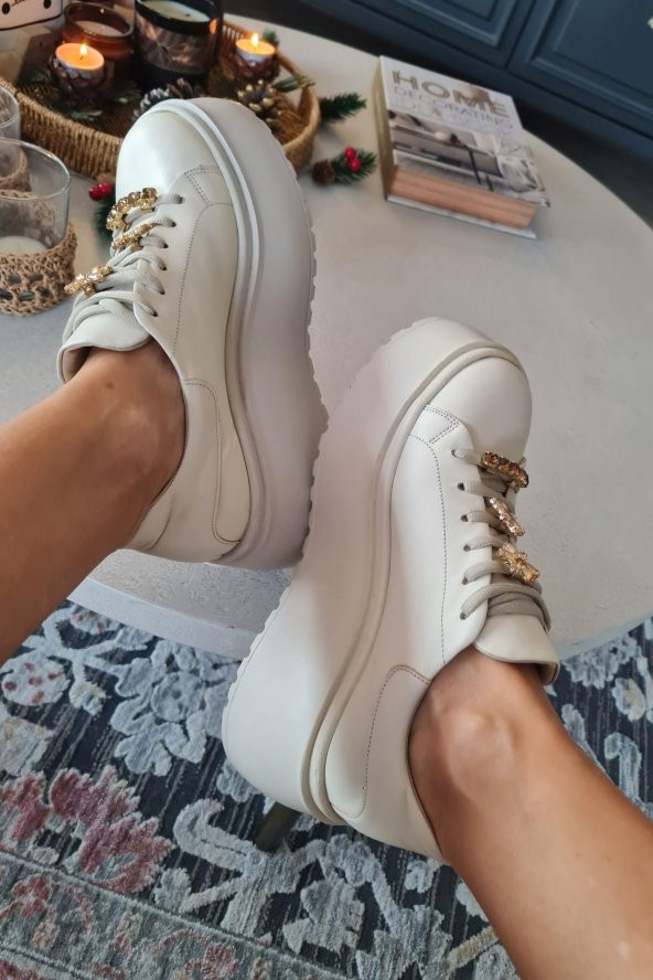 075 1004 Topukla Kadın Kalın Taban Bağcıklı Loafer Makosen Hakiki Deri Günlük Ayakkabı - 4