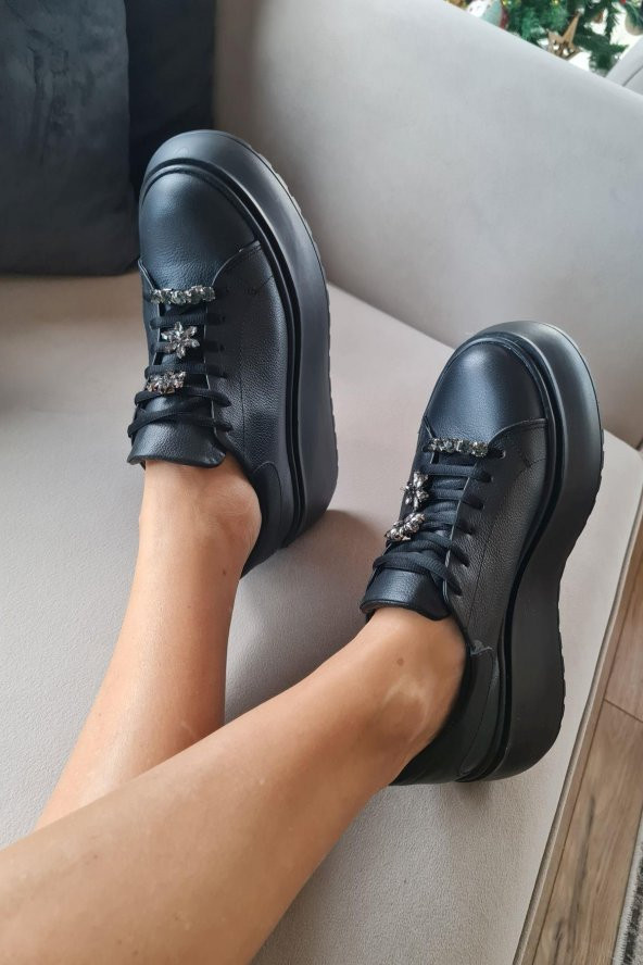 075 1004 Topukla Kadın Kalın Taban Bağcıklı Loafer Makosen Hakiki Deri Günlük Ayakkabı - 7