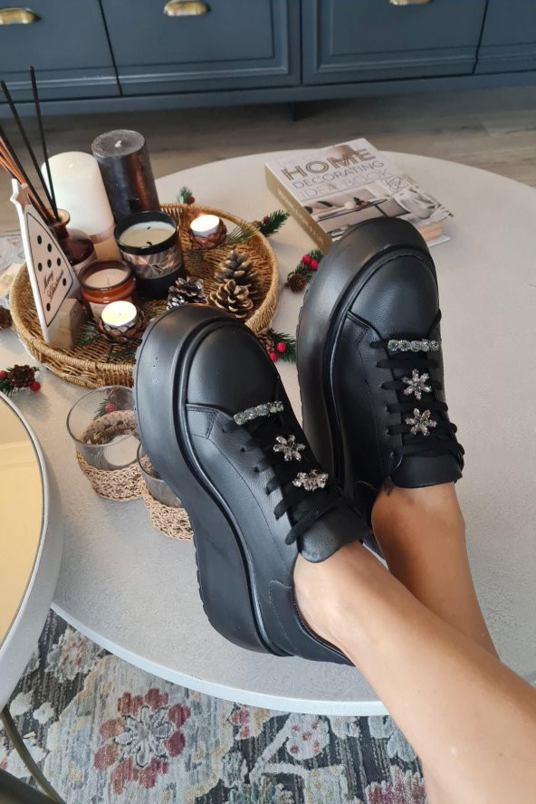 075 1004 Topukla Kadın Kalın Taban Bağcıklı Loafer Makosen Hakiki Deri Günlük Ayakkabı - 10