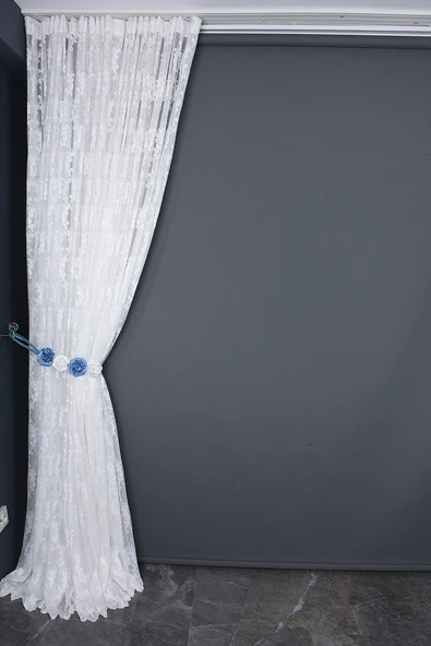 KDK 1045 DESEN KIRIK BEYAZ RENK TEK KANAT Hazır Dikilmiş Pileli Fon Perde 300*260 Cm - Resim 5