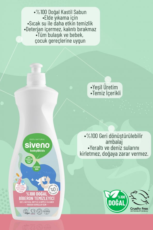 Siveno %100 Doğal Emzik Ve Biberon Temizleyicisi Bitkisel Elde Bulaşık Sabunu Nemlendirici Vegan 500 ml - 5