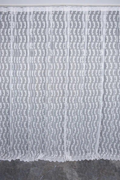 KDK 1045 DESEN KIRIK BEYAZ RENK TEK KANAT Hazır Dikilmiş Pileli Fon Perde 300*260 Cm ürün görseli