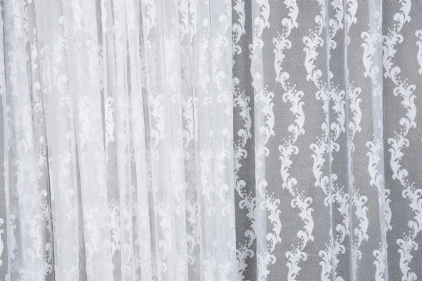 KDK 1045 DESEN KIRIK BEYAZ RENK TEK KANAT Hazır Dikilmiş Pileli Fon Perde 300*260 Cm - Resim 2