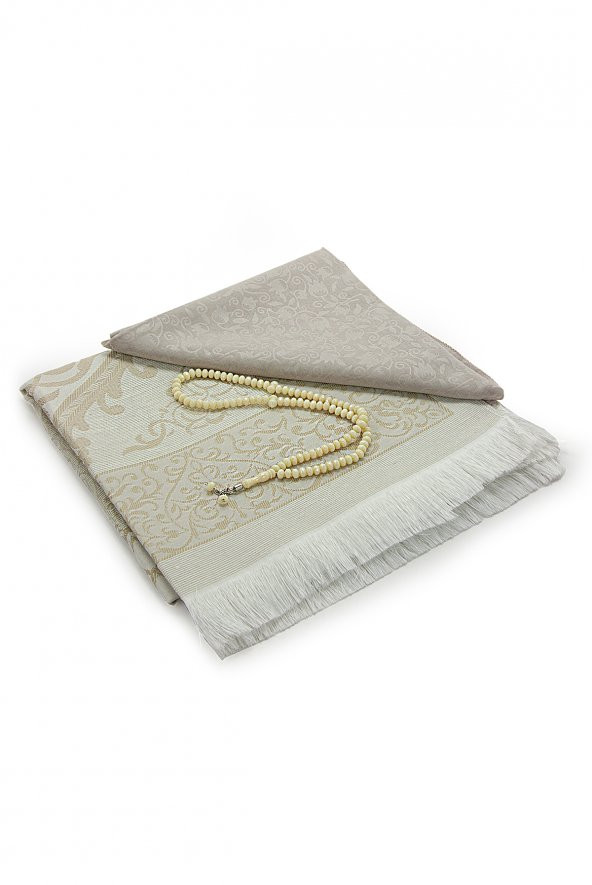 Bohçaya ve Mevlide Uygun Başörtülü Seccade Seti - Tesbihli - Krem - Resim 2