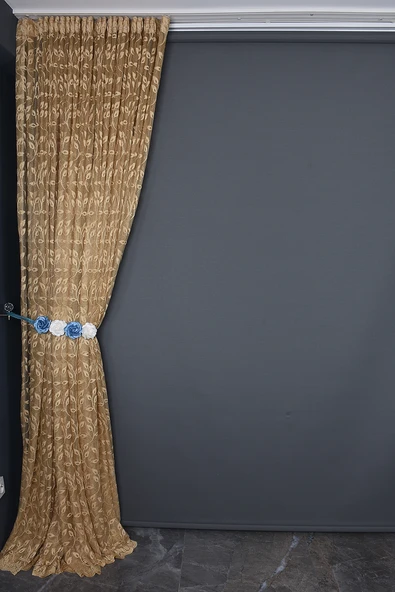 KDK 1055 DESEN GOLD RENK TEK KANAT Hazır dikilmiş Pileli Fon Perde 300*260 cm - Resim 5