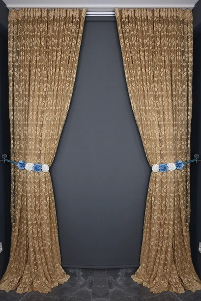 KDK 1055 DESEN GOLD RENK TEK KANAT Hazır dikilmiş Pileli Fon Perde 300*260 cm - Resim 7