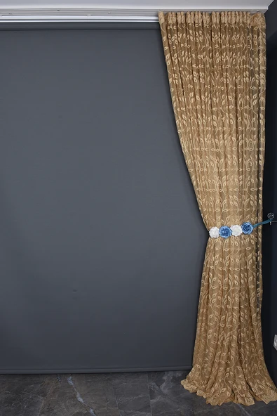 KDK 1055 DESEN GOLD RENK TEK KANAT Hazır dikilmiş Pileli Fon Perde 300*260 cm - Resim 6