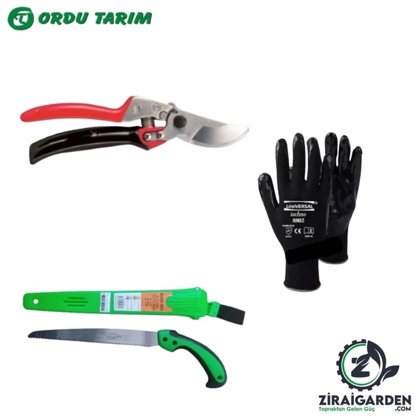 TGR TOOLS SK-5 Budama Makası -Beybi Pu Touch Eldiven NO.10 - Hand Sfd 270mm Kılıflı Testere İnce Diş Yeşil 3Lü set