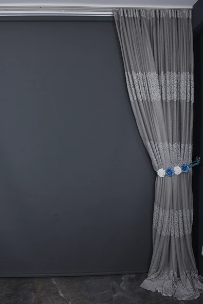 KDK 1260 DESEN GRİ RENK TEK KANAT Hazır dikilmiş Pileli Fon Perde 300*260 cm - Resim 6