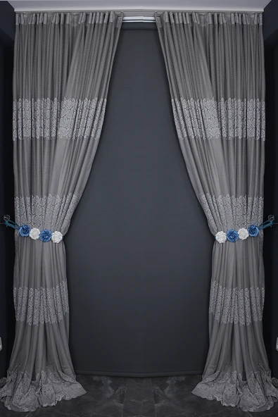 KDK 1260 DESEN GRİ RENK TEK KANAT Hazır dikilmiş Pileli Fon Perde 300*260 cm - Resim 7