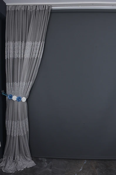 KDK 1260 DESEN GRİ RENK TEK KANAT Hazır dikilmiş Pileli Fon Perde 300*260 cm - Resim 5