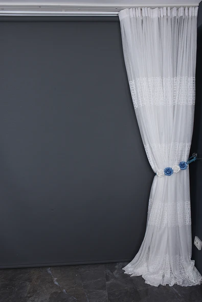 KDK 1380 DESEN KIRIK BEYAZ RENK TEK KANAT Hazır Dikilmiş Pileli Fon Perde 300*260 Cm - Resim 7