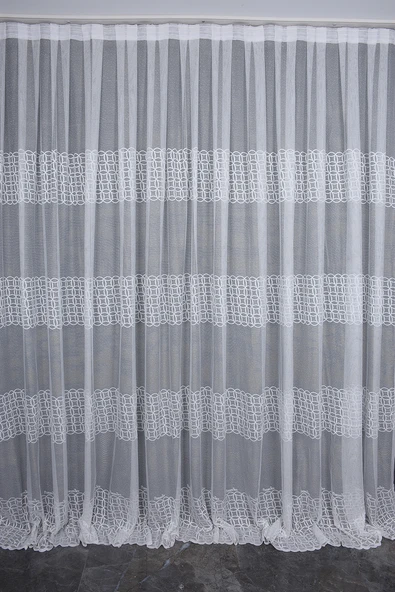 KDK 1380 DESEN KIRIK BEYAZ RENK TEK KANAT Hazır Dikilmiş Pileli Fon Perde 300*260 Cm ürün görseli 1