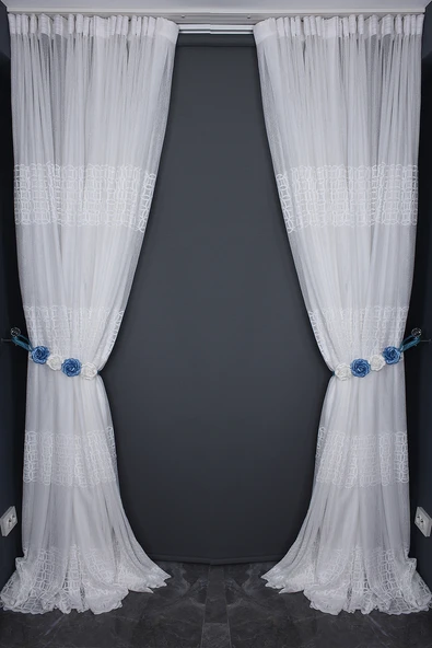 KDK 1380 DESEN KIRIK BEYAZ RENK TEK KANAT Hazır Dikilmiş Pileli Fon Perde 300*260 Cm - Resim 8