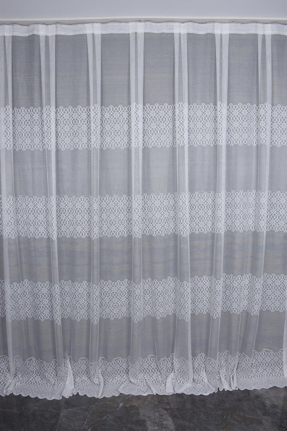 KDK 1420 DESEN KIRIK BEYAZ RENK TEK KANAT Hazır Dikilmiş Pileli Fon Perde 300*260 Cm