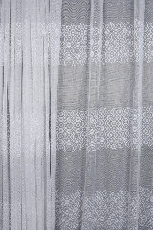 KDK 1420 DESEN KIRIK BEYAZ RENK TEK KANAT Hazır Dikilmiş Pileli Fon Perde 300*260 Cm - Resim 2