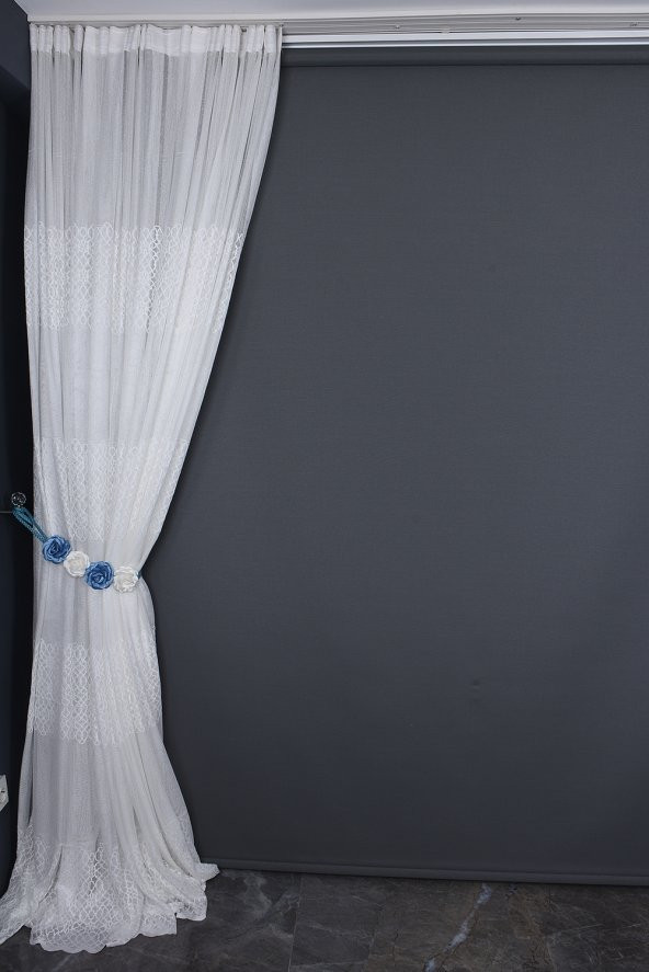 KDK 1420 DESEN KIRIK BEYAZ RENK TEK KANAT Hazır Dikilmiş Pileli Fon Perde 300*260 Cm - Resim 5