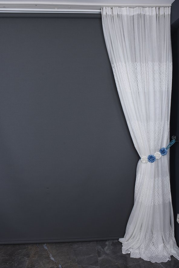 KDK 1420 DESEN KIRIK BEYAZ RENK TEK KANAT Hazır Dikilmiş Pileli Fon Perde 300*260 Cm - Resim 6