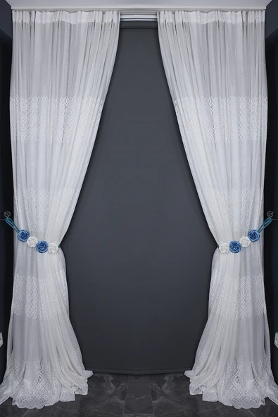 KDK 1420 DESEN KIRIK BEYAZ RENK TEK KANAT Hazır Dikilmiş Pileli Fon Perde 300*260 Cm - Resim 7