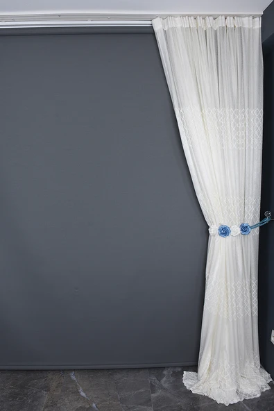 OSMANLI GÖBEKLİ MODEL KREM RENK TEK KANAT Hazır dikilmiş Pileli Fon Perde 300*260 cm - Resim 7