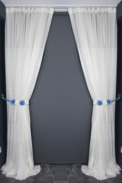 OSMANLI GÖBEKLİ MODEL KREM RENK TEK KANAT Hazır dikilmiş Pileli Fon Perde 300*260 cm - Resim 8