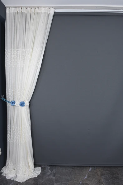 OSMANLI GÖBEKLİ MODEL KREM RENK TEK KANAT Hazır dikilmiş Pileli Fon Perde 300*260 cm - Resim 6