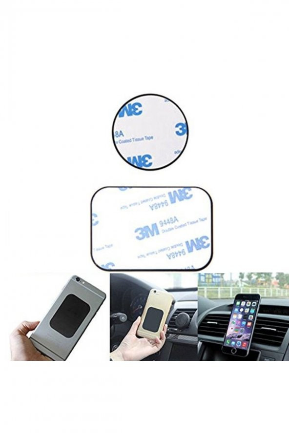 Telefon Araç Içi Tutucu Metal Mıknatıslı Tutucular Seti 3m (1 Adet Dikdörtgen 1 Adet Yuvarlak) Gri - 3