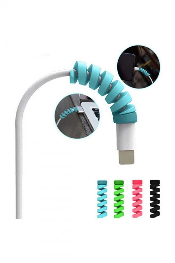 Micro USB - Type C - iPhone lightning Kablo Spiral Kablo Koruyucu Mavi 1 ADET - 2