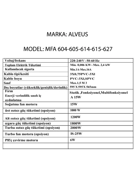 Alveus Mfa 605 Siyah (Soğutma Fanlı) Ankastre Fırın - 9