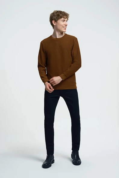 Loft 2025441 Kahverengi Kabartmalı Bisiklet Yaka Erkek Kazak - 2